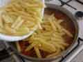 Adding pasta to hot sauce