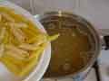 Adding pasta to boiling water